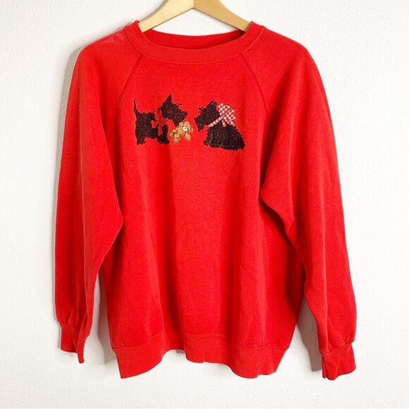 Vintage Hanes Scotty Dog Cross Stitched Embroidered Crew Neck Sweatshirt XL - Picture 1 of 4